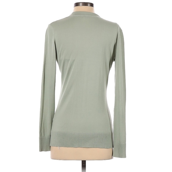 Tory Burch Simone Cardigan Sweater Green Ribbed Logo Gold Button Front Cotton - Picture 2 of 9